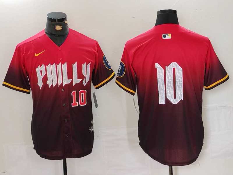 Mens Philadelphia Phillies #10 JT Realmuto Red 2024 City Connect Limited Stitched Jerseys